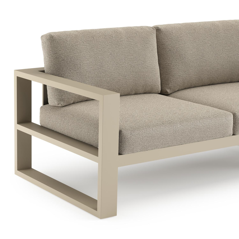 Verato loungehoek in beige aluminium met catania beige all weather cosytica kussen