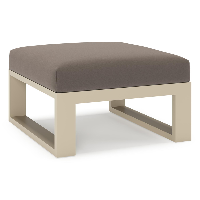 Verato poef in beige aluminium met natte nature grey all weather sunbrella® luxe kussen
