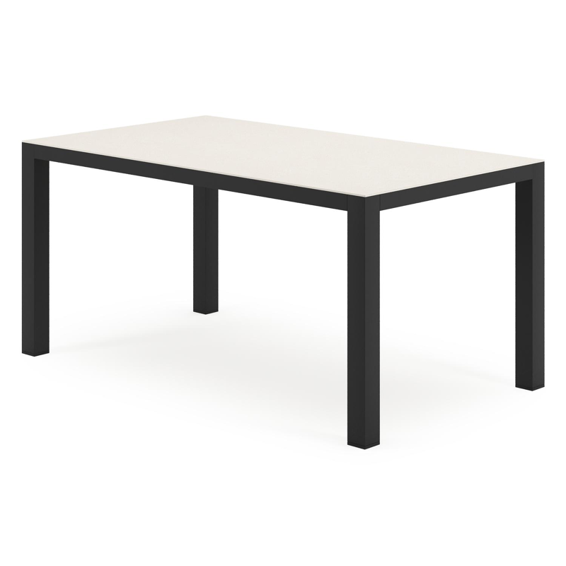 Varese tuintafel rechthoekig in zwart aluminium en sintered stone Crema minerale - L 160 x B 92 x H 73.5 cm