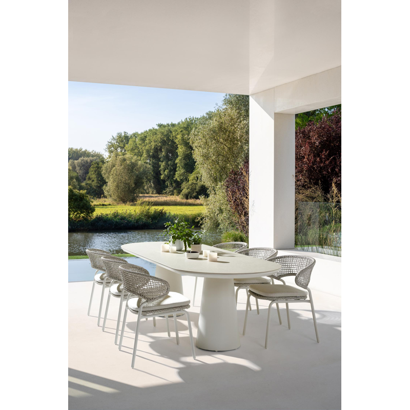 Donato XL stapelbare tuinstoel in wit aluminium en grijs wicker