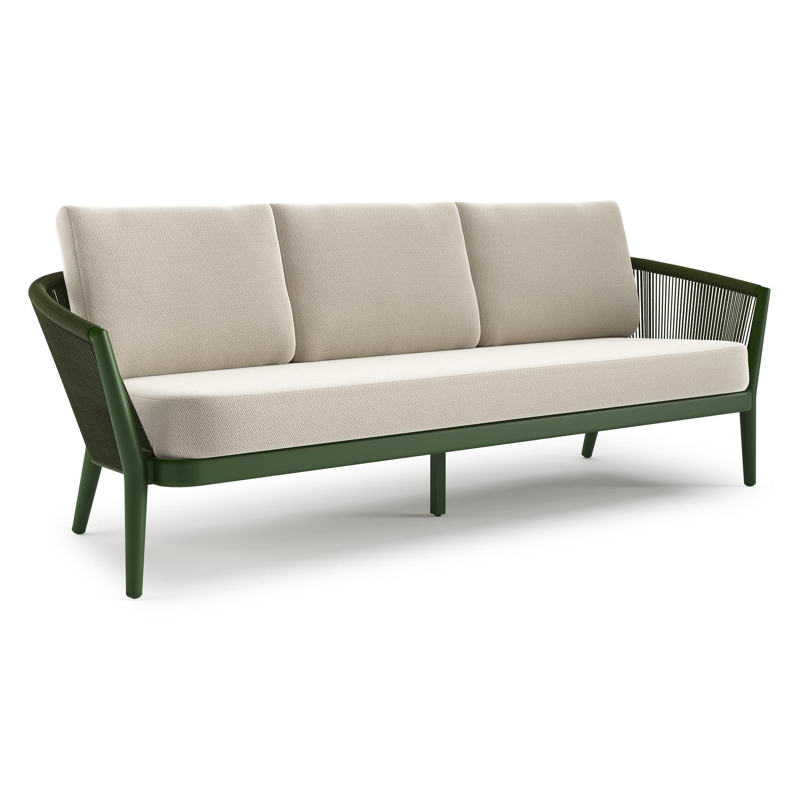 Orso loungebank in groen aluminium en groen verticaal geweven ronde rope met Lopi Marble all weather sunbrella® luxe kussen