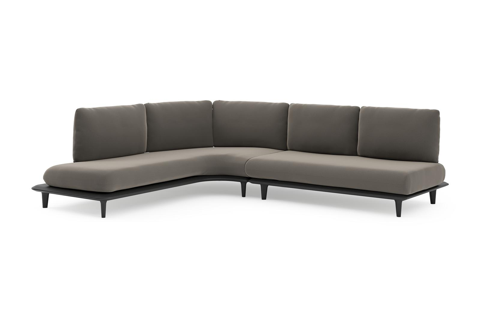 Salon de jardin d'angle Bomero en aluminium noir et coussins en all weather sunbrella® luxe natte carbon beige