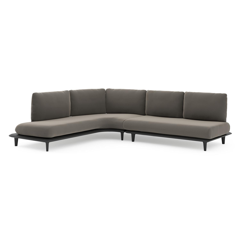 Bomero loungehoek in zwart aluminium met natte carbon beige all weather sunbrella® luxe kussen