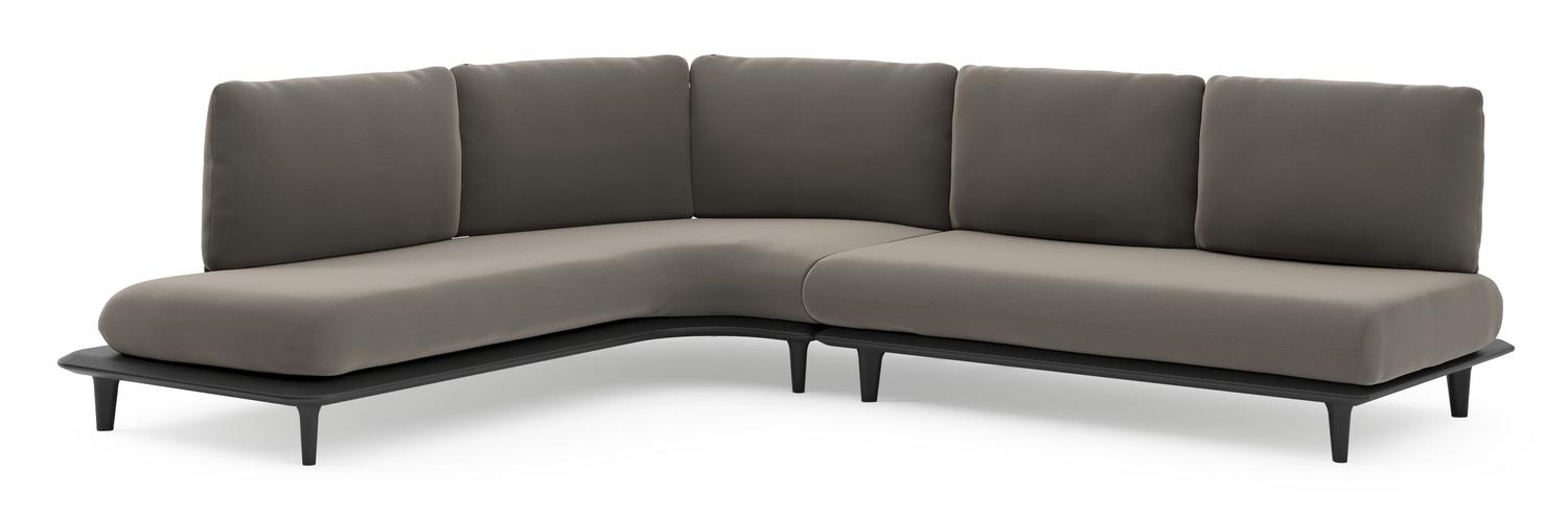 Salon de jardin d'angle Bomero en aluminium noir et coussins en all weather sunbrella® luxe natte carbon beige