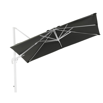 Parasol pendant Avola avec fonction tilt en aluminium blanc avec toile de parasol en all weather sunbrella® premium gris - Larg1 200 x Larg2 300 cm (sans pied de parasol)