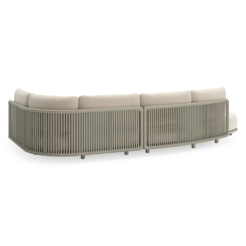 Salon de jardin d'angle Lomano en aluminium beige et corde luxe plate tissée verticalement beige et coussins en all weather cosytica Althea Off White