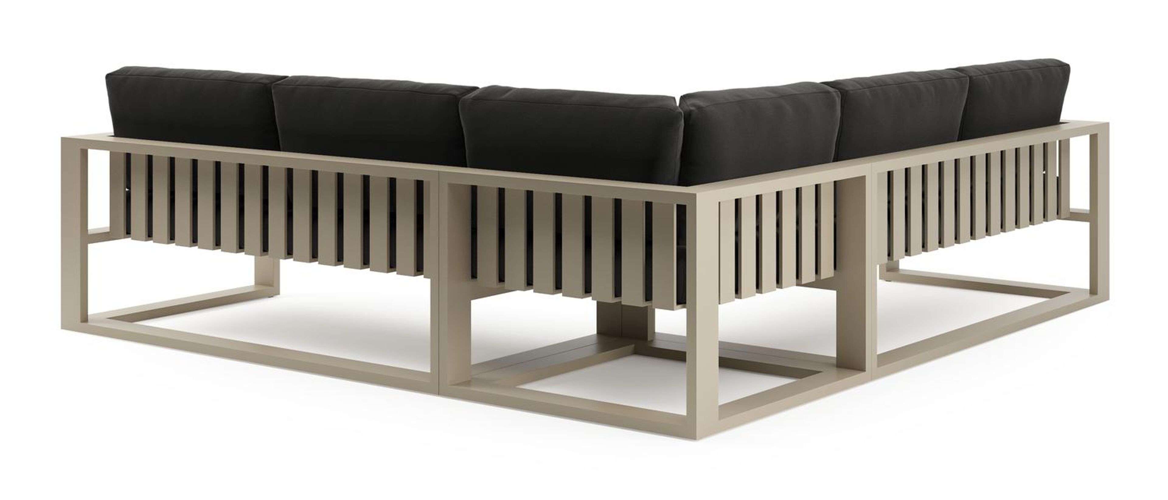 Verato loungehoek in beige aluminium met natte sooty all weather sunbrella® luxe kussen