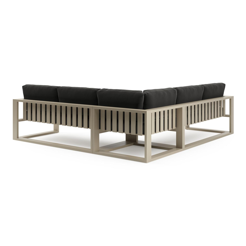 Salon de jardin d'angle Verato en aluminium beige et coussins en all weather sunbrella® luxe natte sooty