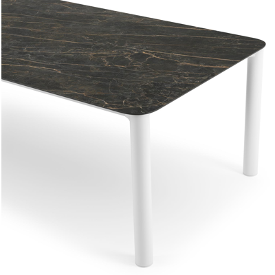 Table de jardin Orso rectangulaire arrondi en aluminium blanc et céramique pleine Black Obsession - Lg. 290 x Lrg. 110 x Haut. 73.5 cm