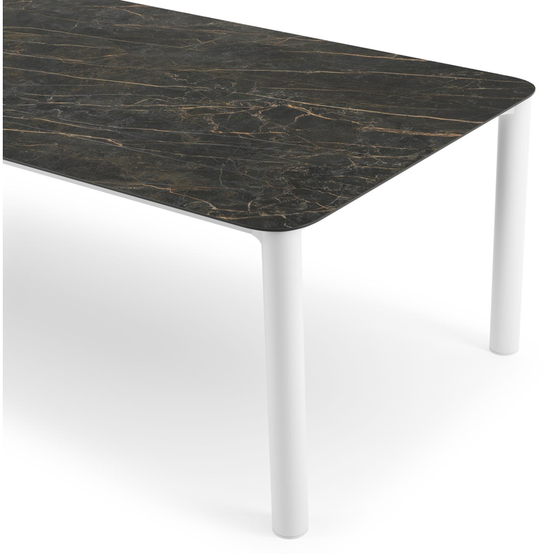 Orso tuintafel rechthoekig afgerond in wit aluminium en volkeramiek Black Obsession - L 290 x B 110 x H 73.5 cm