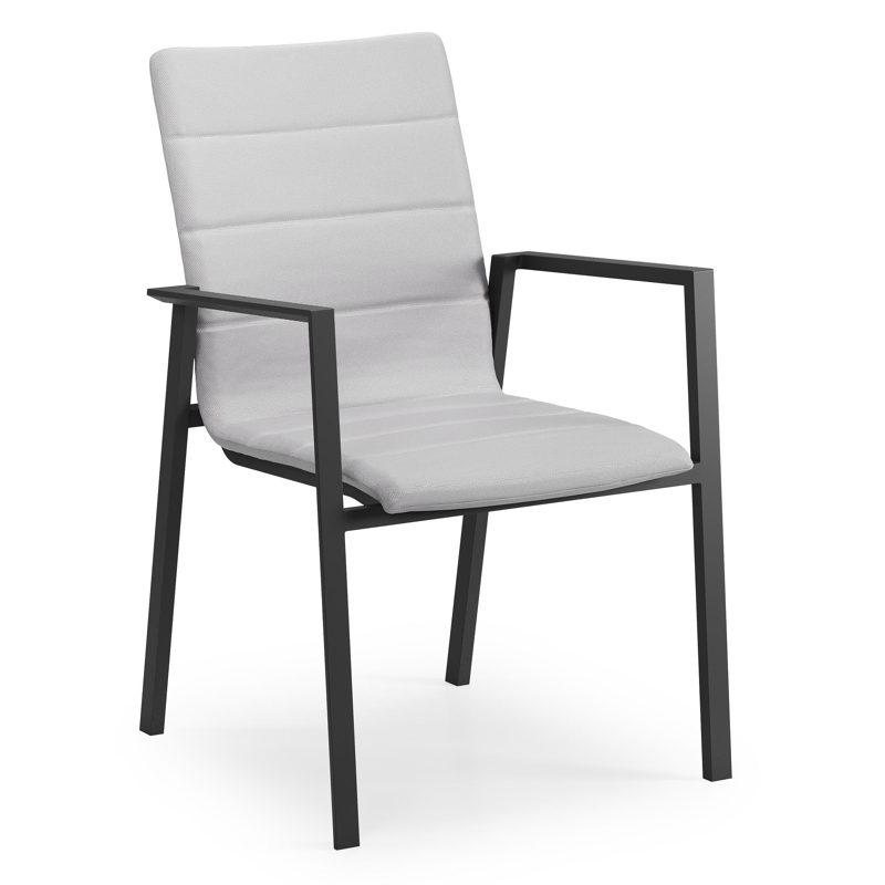 Cirello stapelbare tuinstoel in zwart aluminium en grijs luxe comfort textilene