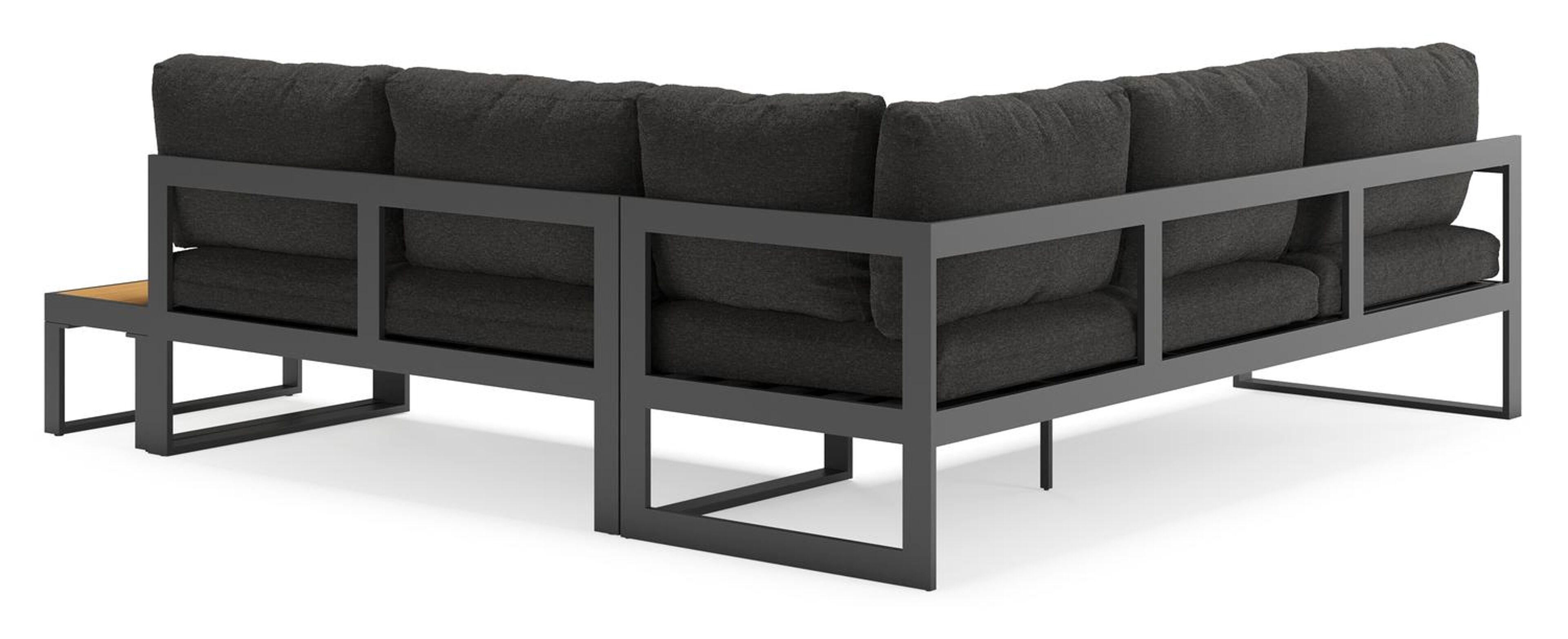 Caldela loungehoek in zwart aluminium en polywood met zwart weather+ softtouch kussens