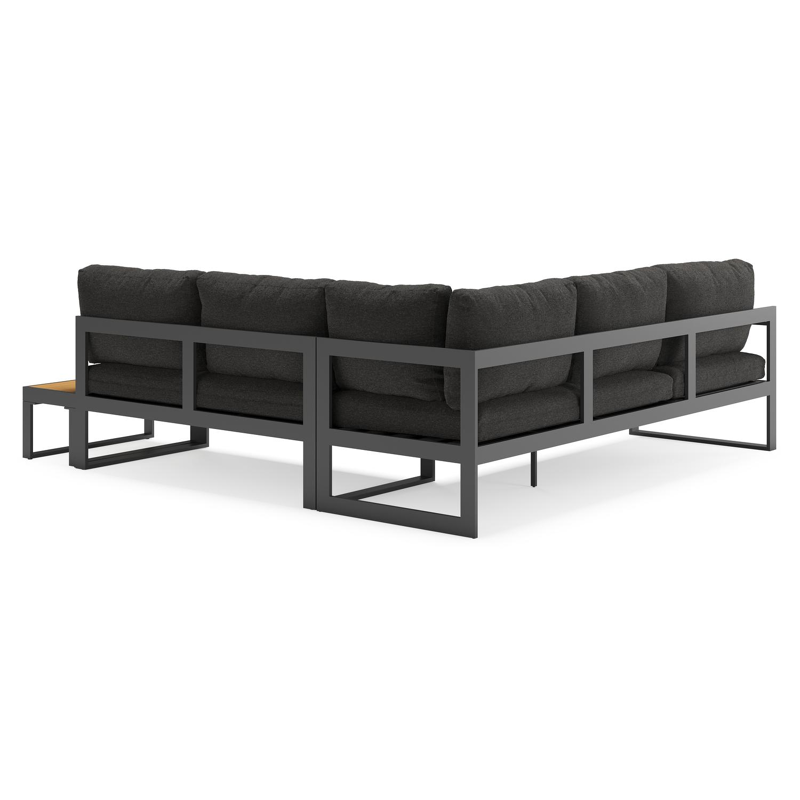 Caldela loungehoek in zwart aluminium en polywood met zwart weather+ softtouch kussens