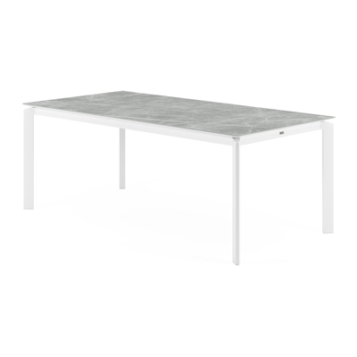 Table de jardin Cirello en aluminium blanc et céramique pleine zaha stone - Lg 200 x Larg. 100 x H 76 cm