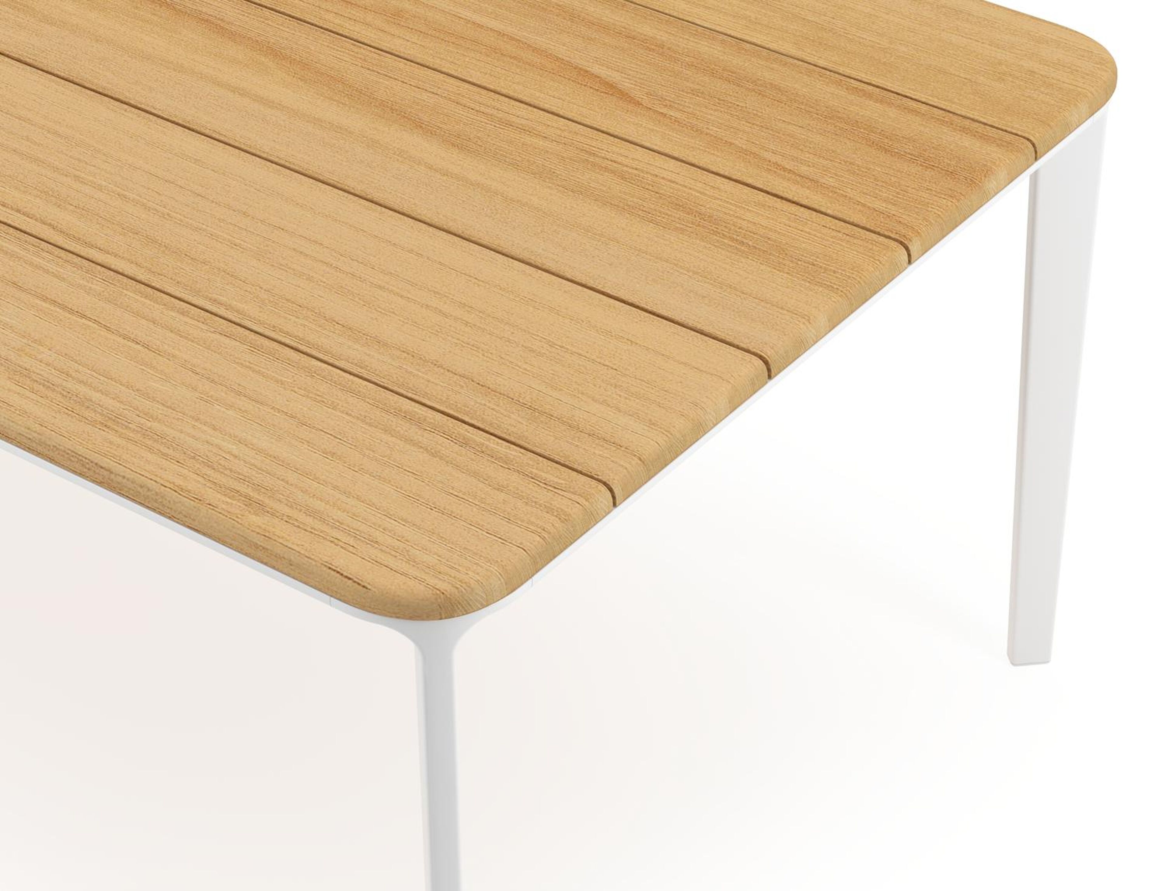 Urbino tuintafel rechthoekig afgerond in wit aluminium en teak -