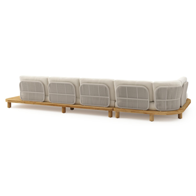 Donato loungehoek in teak en beige verticaal geweven ronde rope met all weather cosytica Althea Off White kussen