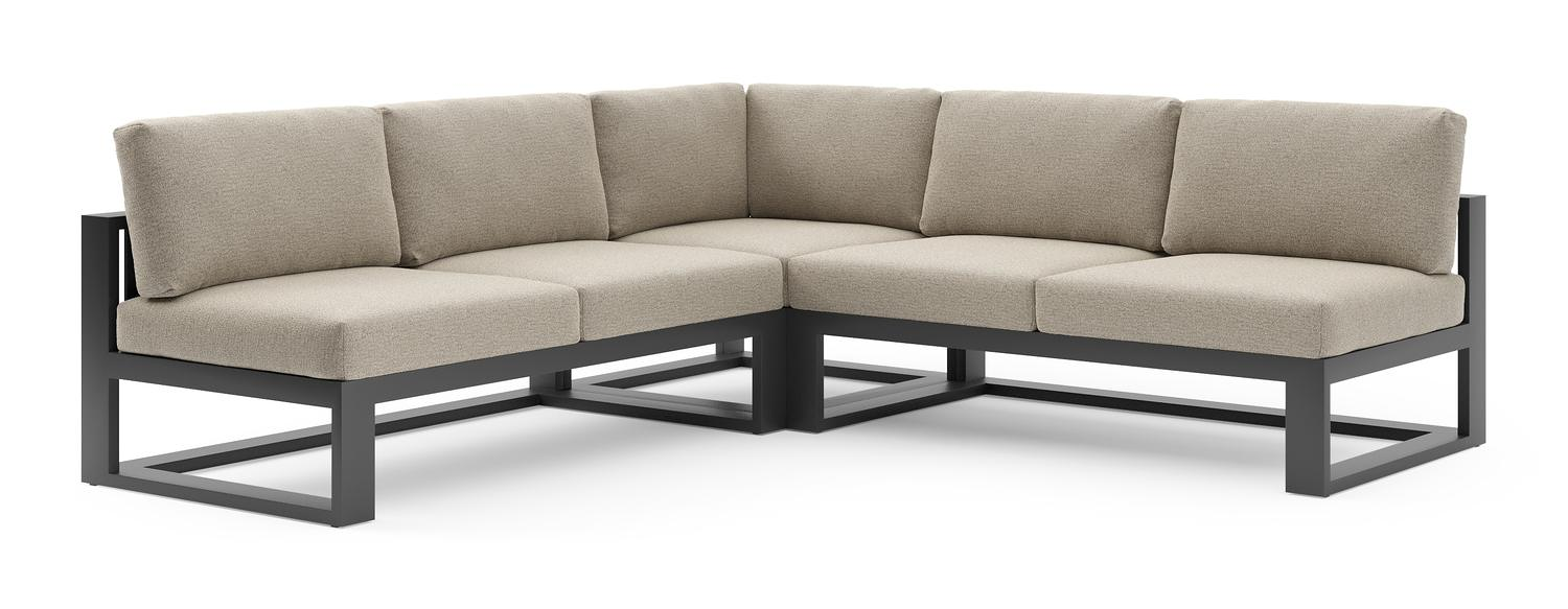 Salon de jardin d'angle Verato en aluminium noir et coussins en all weather cosytica catania beige