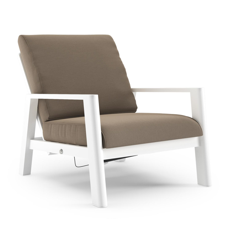 Cirello loungestoel in wit aluminium met natte heather grey all weather sunbrella® luxe kussen