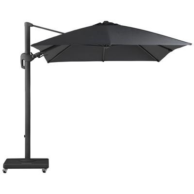 Rufina zweefparasol met tiltfunctie in zwart aluminium met grijs polyester parasoldoek - L1: 250 x L2: 350 cm (met voet)