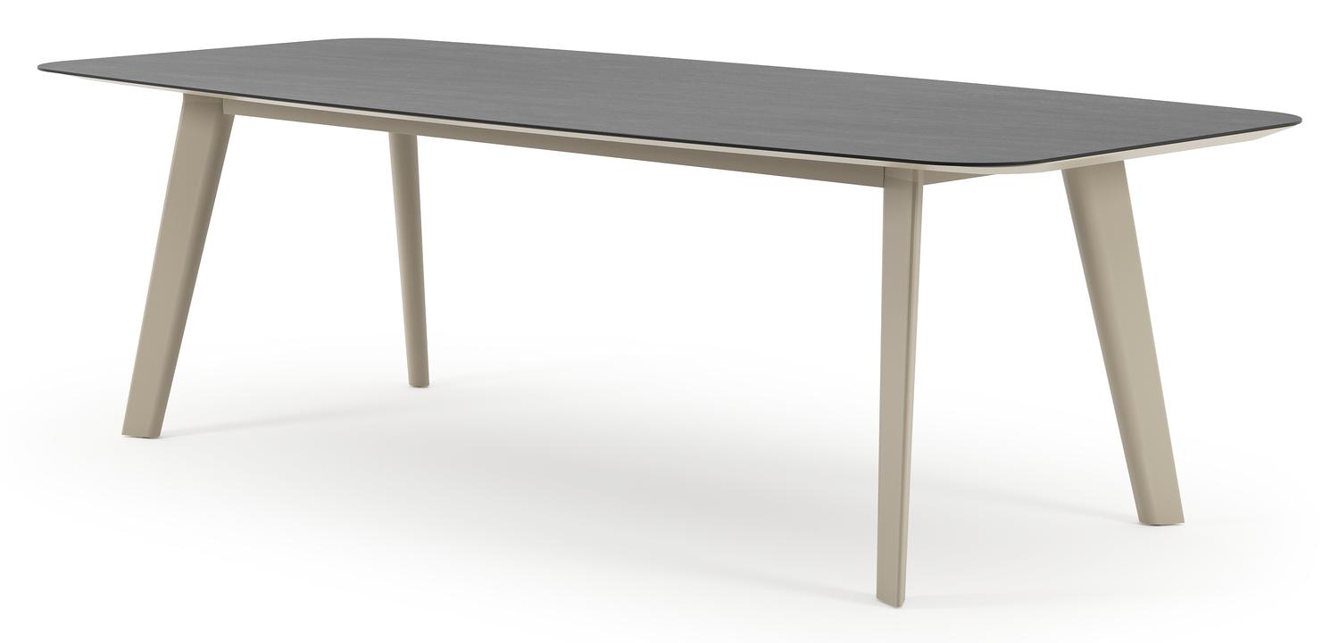 Table de jardin Lacrima forme de bateau en aluminium beige et céramique pleine Basalt Black - Lg. 255 x Lrg. 115 x Haut. 74 cm