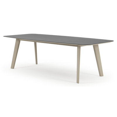 Lacrima tuintafel bootvorm in beige aluminium en volkeramiek Basalt Black - L 255 x B 115 x H 74 cm