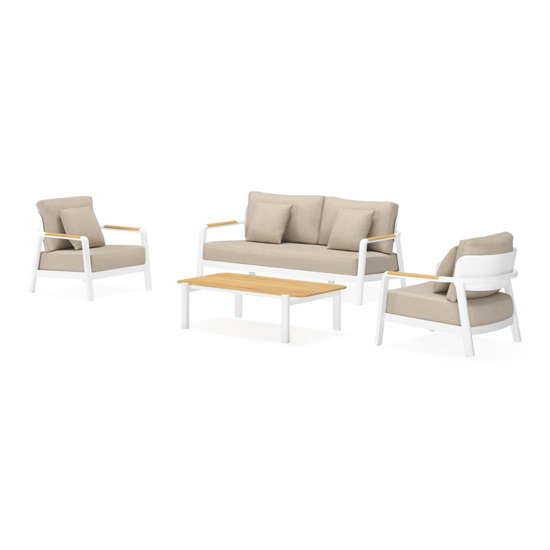 Salamanca loungeset in wit aluminium en met desert weather+ softtouch kussens en loungetafel