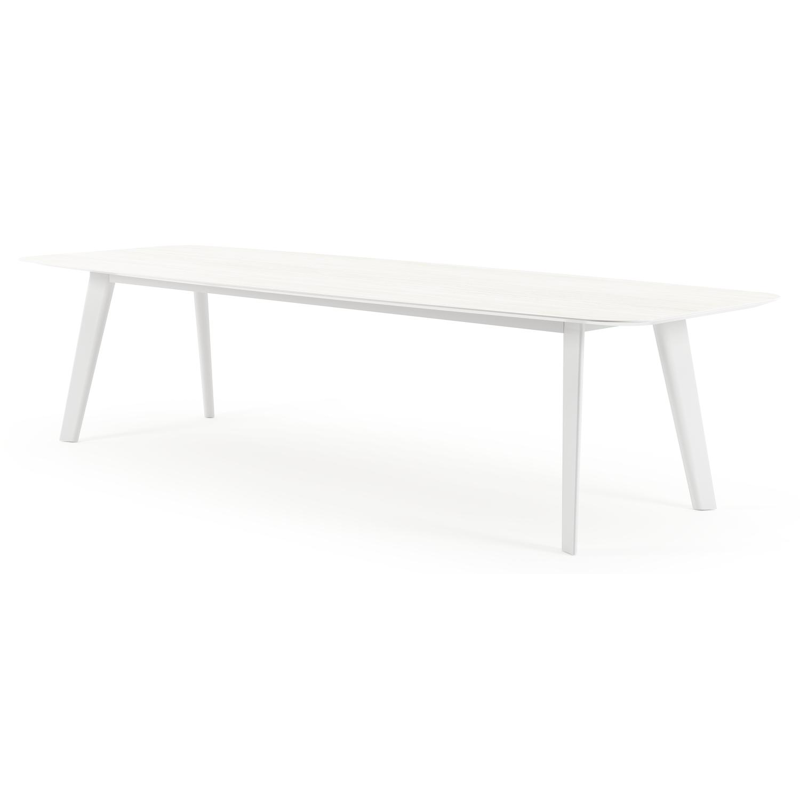Lacrima tuintafel bootvorm in wit aluminium en volkeramiek calista - L 315 x B 115 x H 73 cm