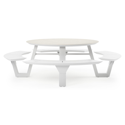 Rondino picknicktafel in wit aluminium en volkeramiek shilin tafelblad - Ø 236 x H 71,5 cm
