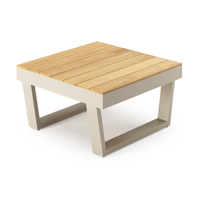 Table basse Modica en beige aluminium et teck - L g.72 x Lrg. 72 x Haut. 38 cm