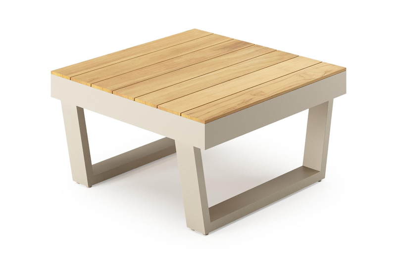Table basse Modica en beige aluminium et teck - L g.72 x Lrg. 72 x Haut. 38 cm