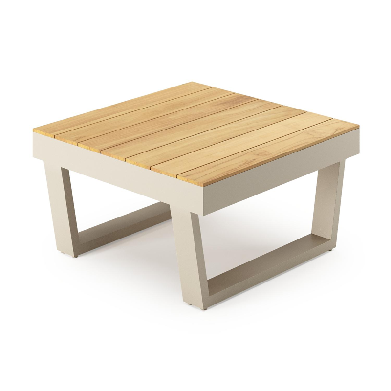 Modica loungetafel in beige aluminium en teak - L 72 x B 72 x H 38 cm
