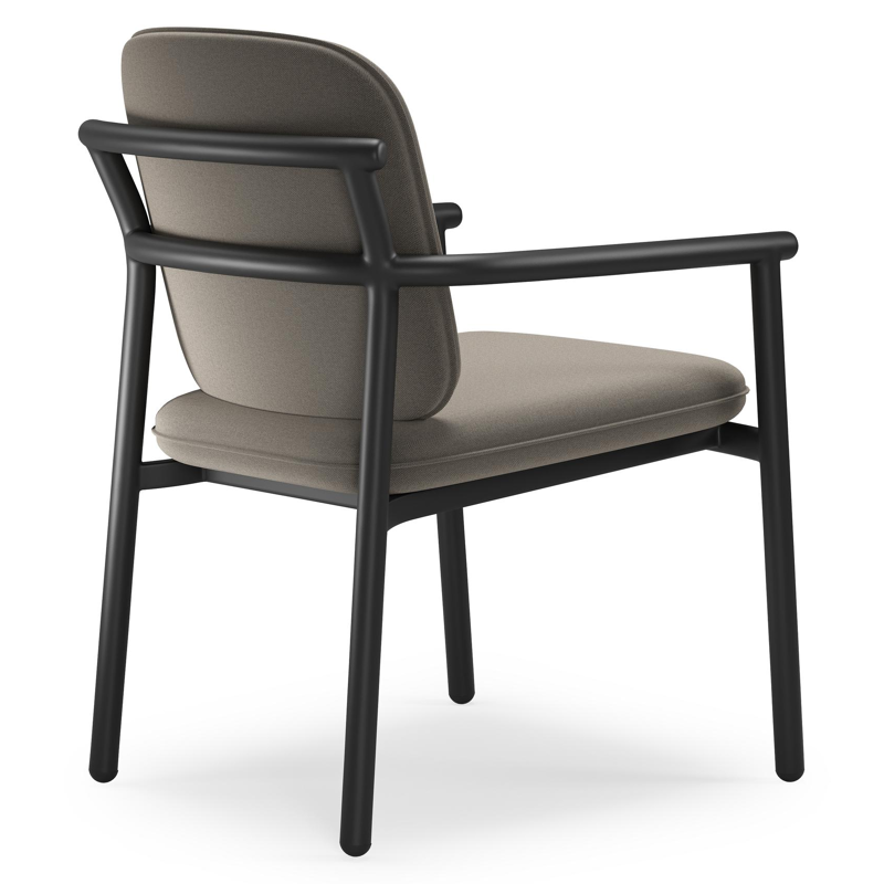 Bono stapelbare tuinstoel in zwart aluminium met stoelkussen in All Weather Sunbrella® Luxe Natte Carbon Beige