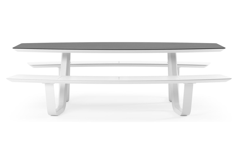 Forno picknicktafel bootvorm in wit aluminium en volkeramiek Basalt Black - L 240 x B 181 x H 72 cm