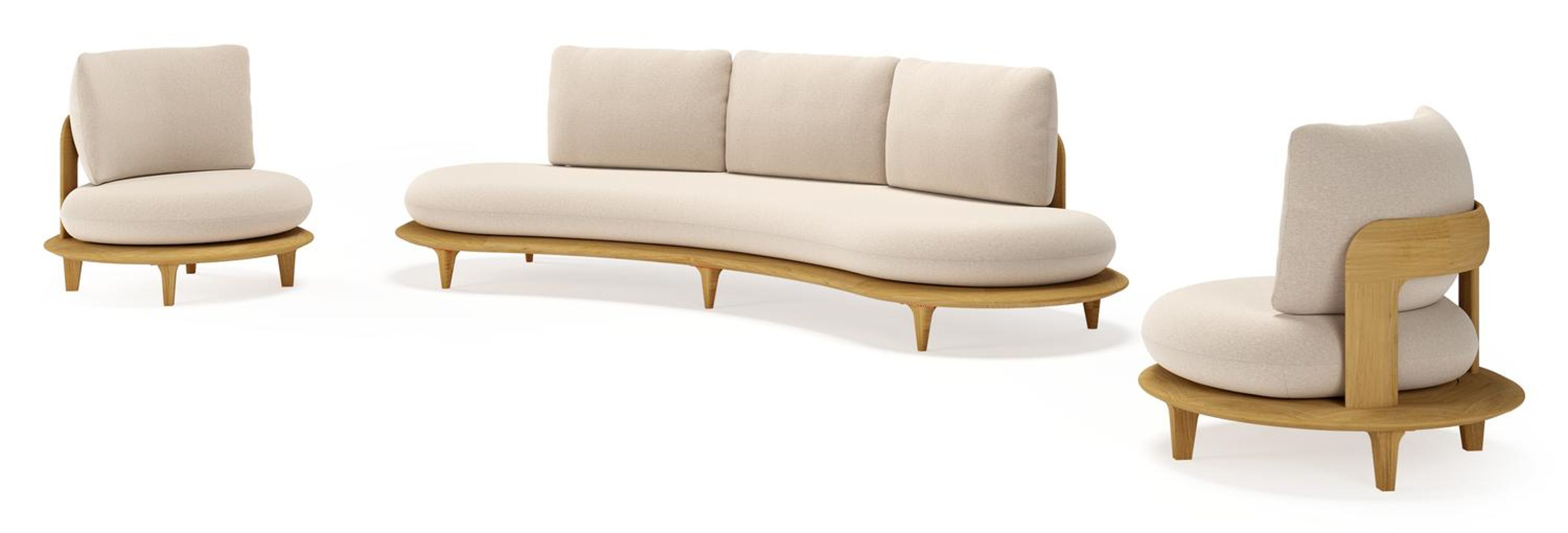 Salon de jardin Bomero en teck et coussins en all weather sunbrella® luxe heritage ash