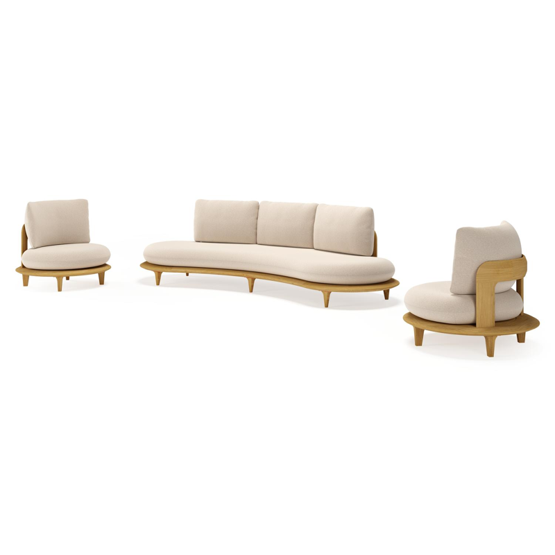 Bomero loungeset in teak met heritage ash all weather sunbrella® luxe kussen