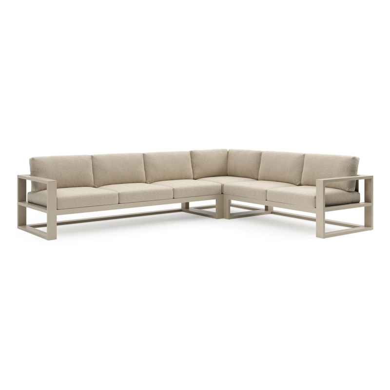 Salon de jardin d'angle Verato en aluminium beige et coussins en all weather cosytica bora forest