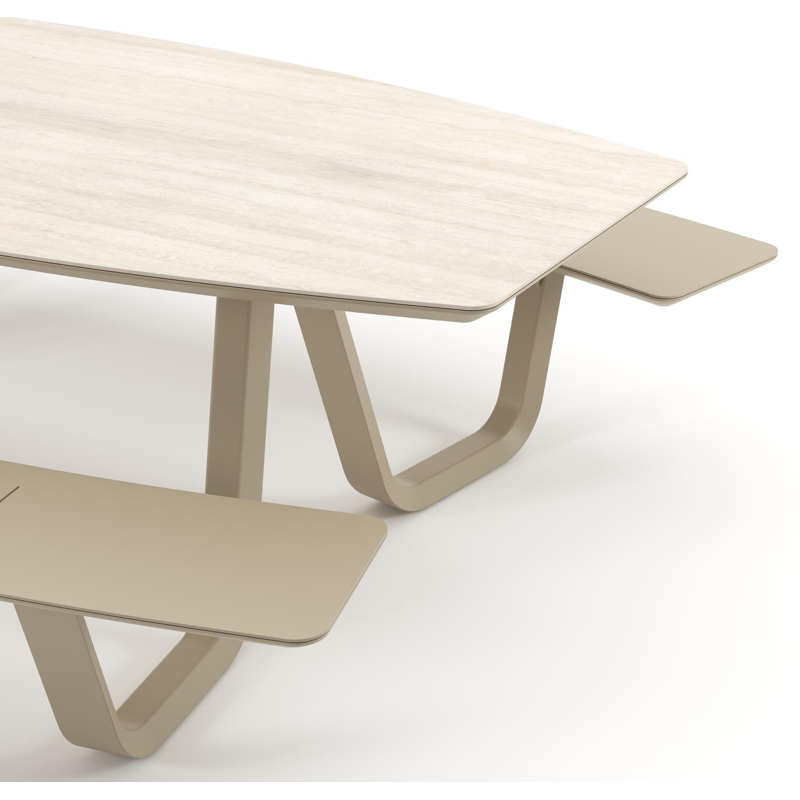 Forno picknicktafel bootvorm in beige aluminium en volkeramiek Travertino Bianco - L 240 x B 181 x H 72 cm
