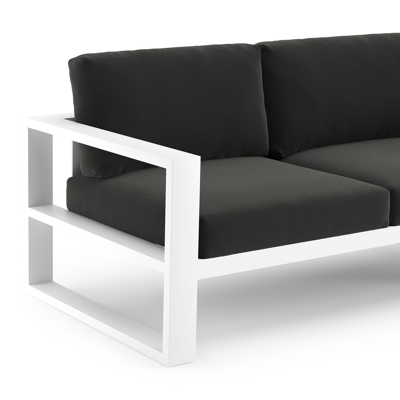 Salon de jardin d'angle Verato en aluminium blanc et coussins en all weather sunbrella® luxe natte sooty