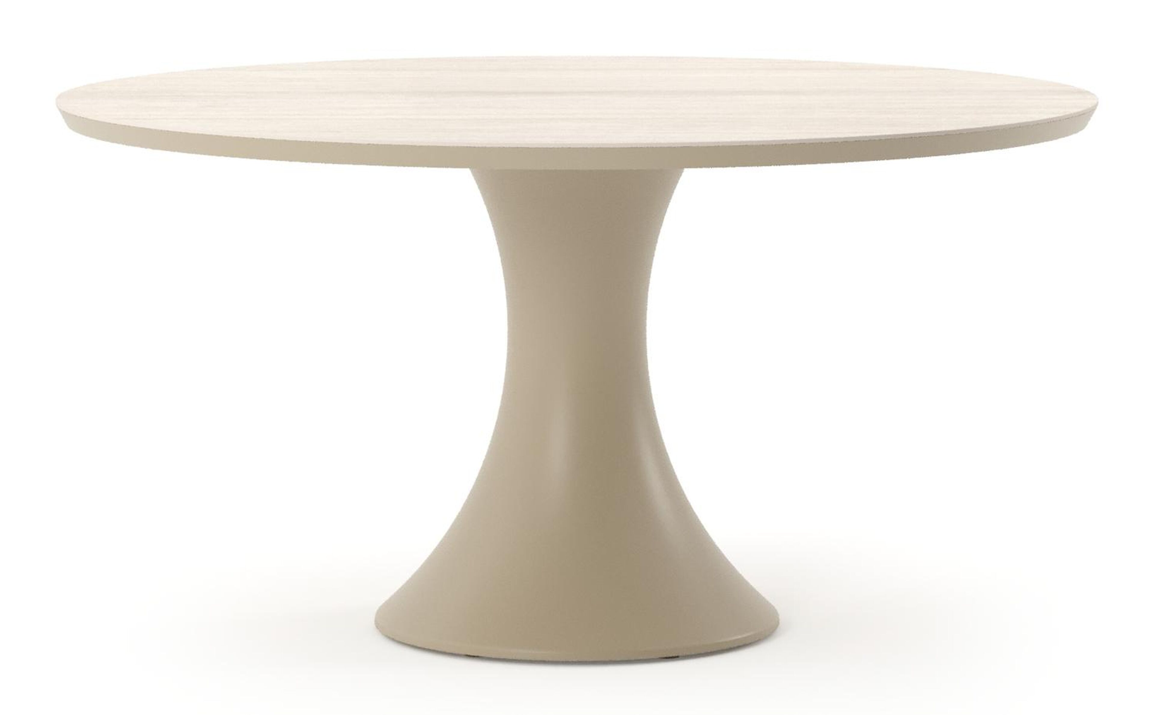 Table de jardin Fano ronde en aluminium beige et céramique pleine Travertino Bianco - Diam. 148 x Haut. 75 cm