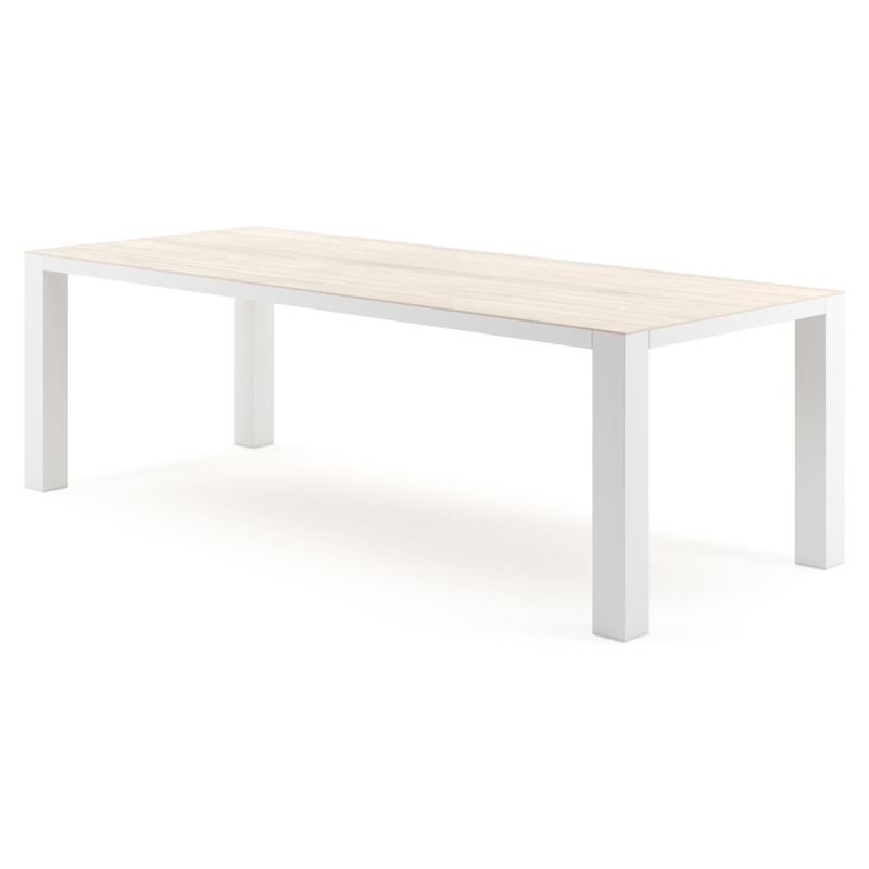 Table de jardin Nano rectangulaire en aluminium blanc et céramique pleine Travertino Bianco - Lg. 240 x Lrg. 100 x Haut. 75 cm