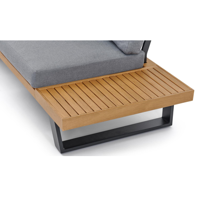 Salon de jardin d'angle Campelo en aluminium noir et polywood avec coussin en gris polyester et table basse