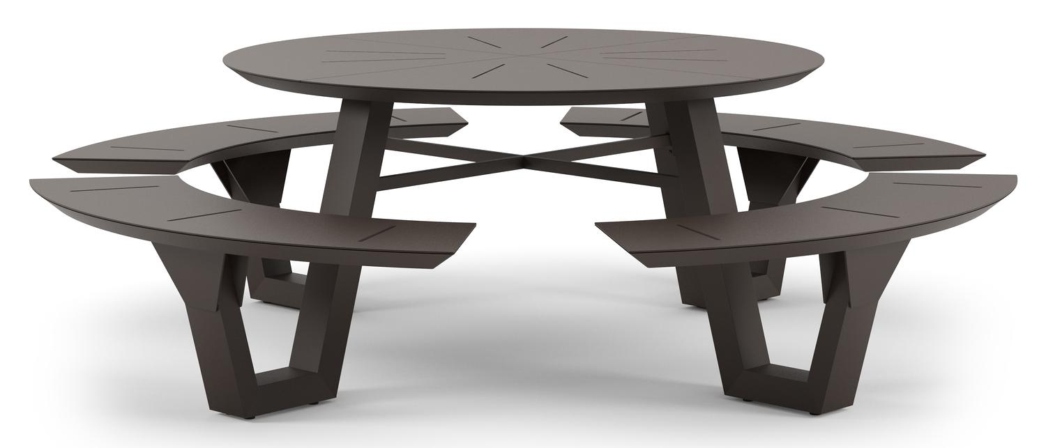 Rondino picknicktafel in donkerbruin aluminium - Dia. 236 x H 71.5 cm