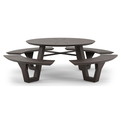 Rondino picknicktafel in donkerbruin aluminium - Dia. 236 x H 71.5 cm