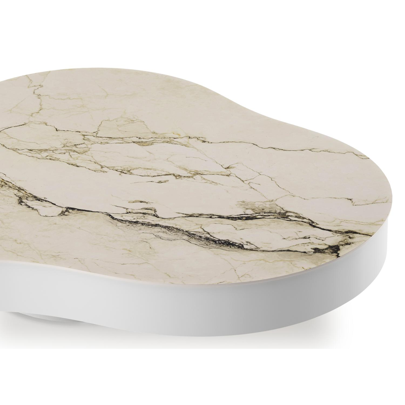 Table de basse Lomano en aluminium blanc et céramique pleine Colorado Dunes - Lg. 131 x Lrg. 108 x Haut. 8 cm