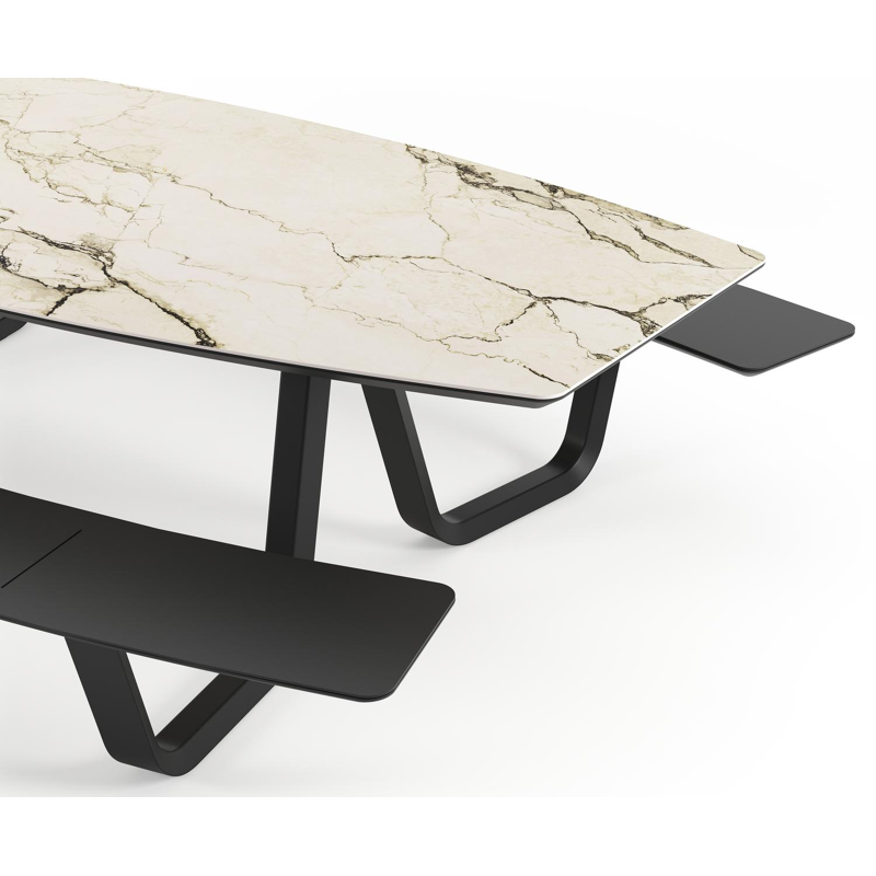 Forno picknicktafel bootvorm in zwart aluminium en volkeramiek colorado dunes tafelblad - L 280 x B 192 x H 72 cm