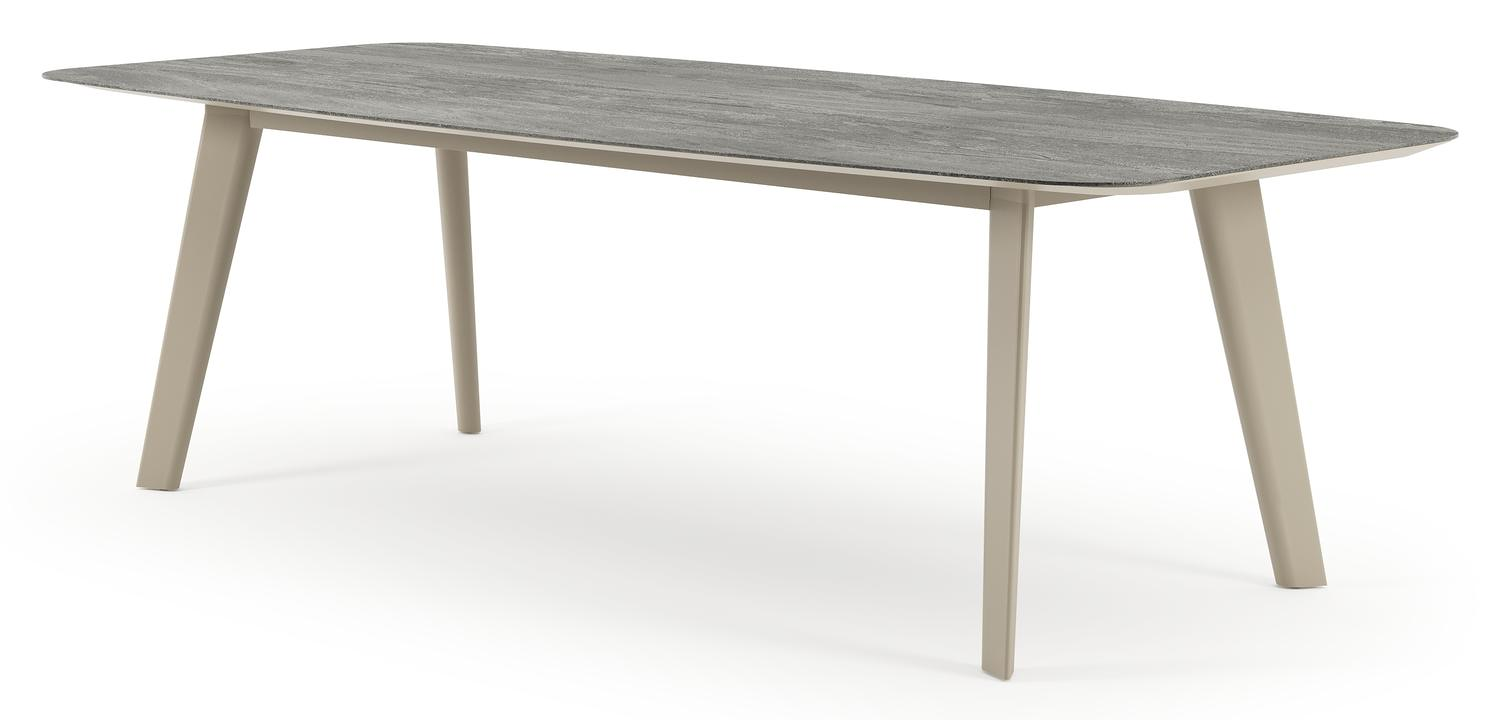 Table de jardin Lacrima forme de bateau en aluminium beige et céramique pleine Aspen Grey - Lg. 255 x Lrg. 115 x Haut. 74 cm