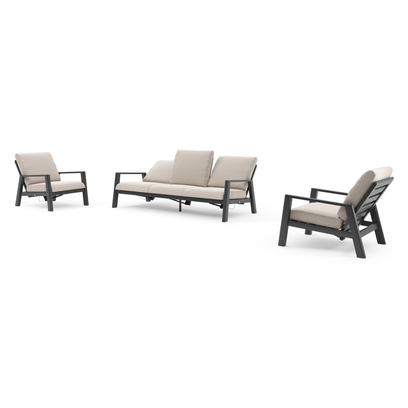 Cirello loungeset in zwart aluminium met slow farafra all weather sunbrella® luxe kussen