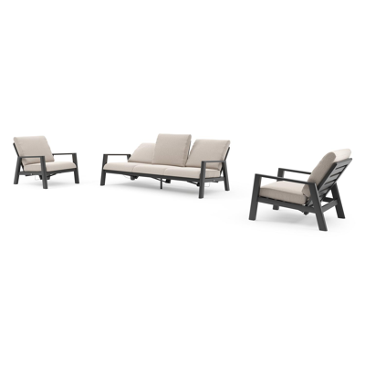 Cirello loungeset in zwart aluminium met slow farafra all weather sunbrella® luxe kussen