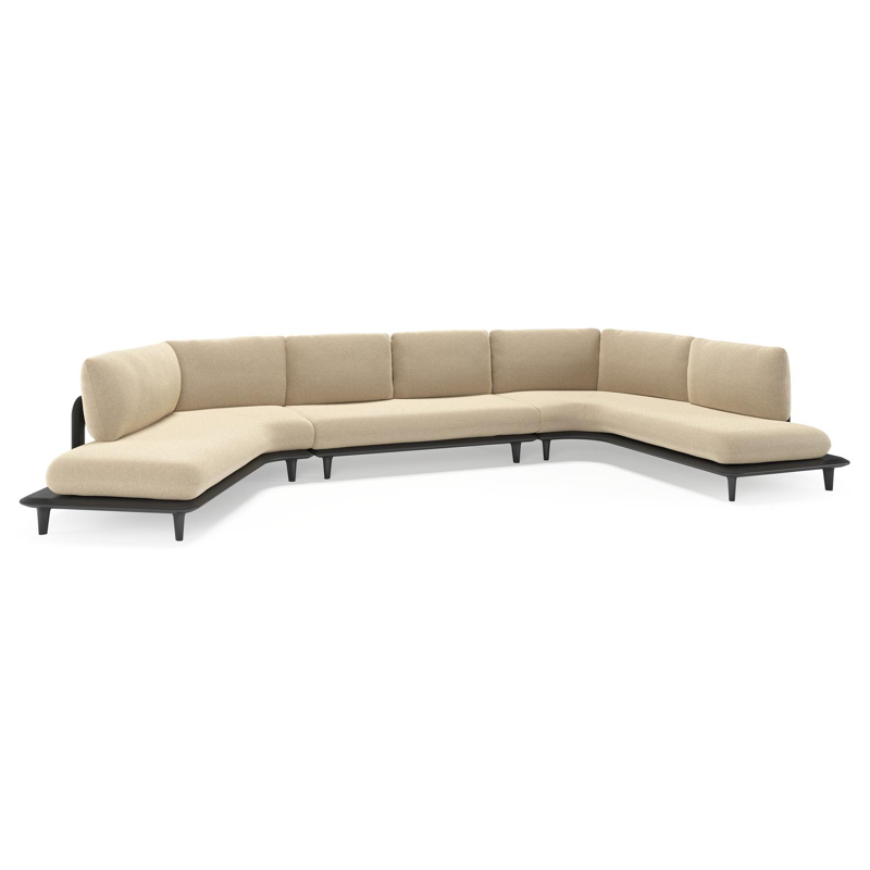 Bomero loungehoek in zwart aluminium met althea camel all weather cosytica kussen