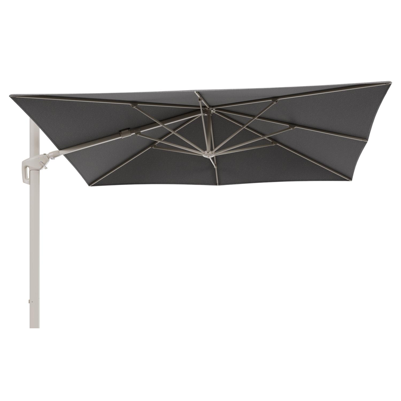 Minore zweefparasol met tiltfunctie in beige aluminium en Chartres Drizzle All Weather Sunbrella® Luxe parasoldoek - L1: 280 x L2: 370 cm (zonder voet)